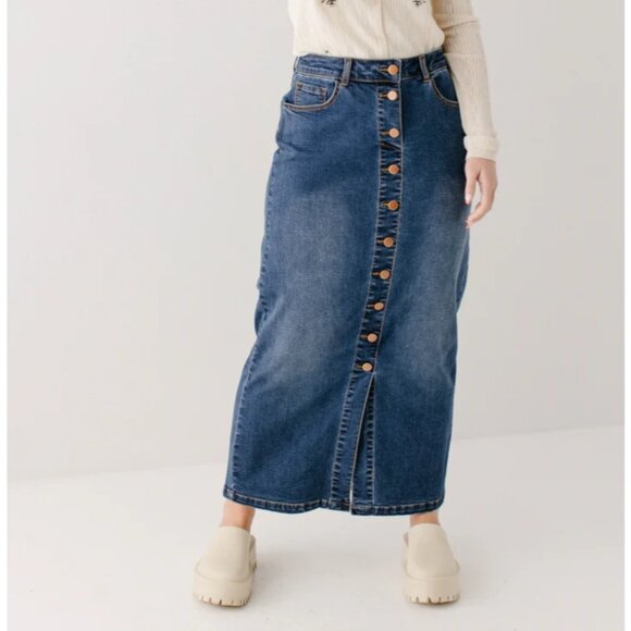 Leanne Button Down Denim Maxi Skirt - Picture 1 of 7